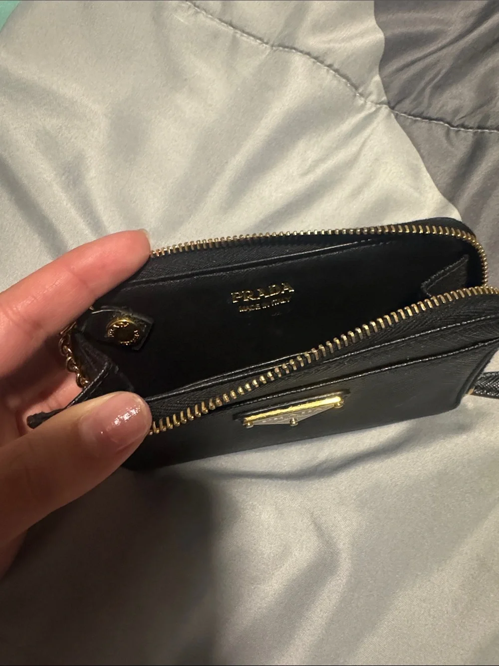 Prada Black Saffiano Leather Zip Around Wallet with Gold Triangle Logo - Picture 4 of 4